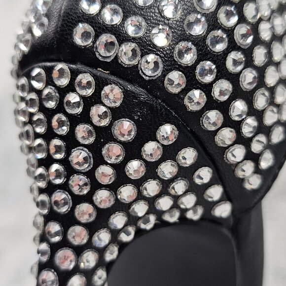 Dolls Kill Public Desire UK3/US5 Black Rhinestone Platform Heels Ankle Strap - Picture 12 of 12